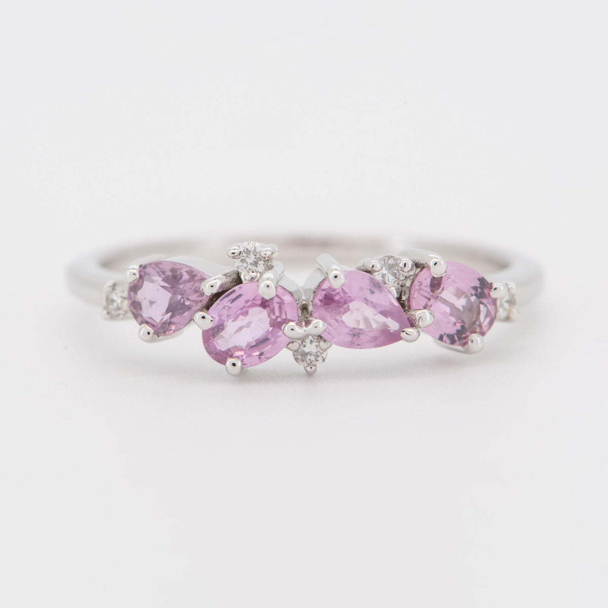 Mixed Pink Sapphire and Diamond Cluster Ring 14K White Gold AD1469PS Closeout