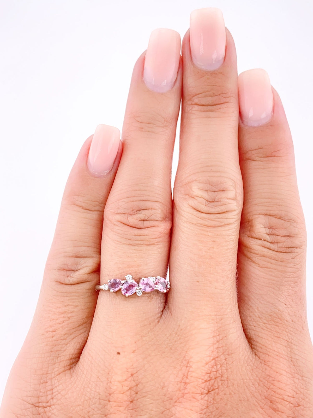 Mixed Pink Sapphire and Diamond Cluster Ring 14K White Gold AD1469PS Closeout