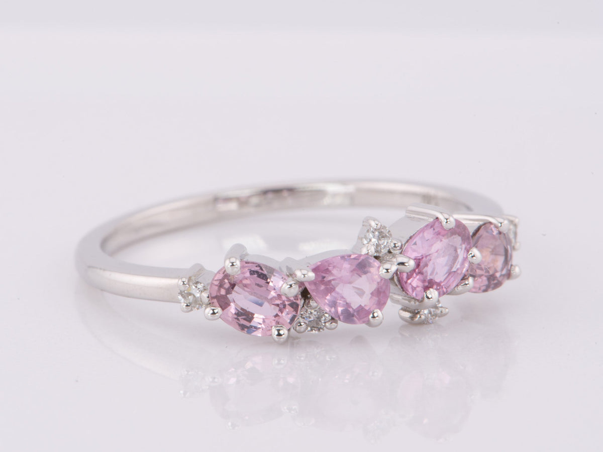 Mixed Pink Sapphire and Diamond Cluster Ring 14K White Gold AD1469PS Closeout