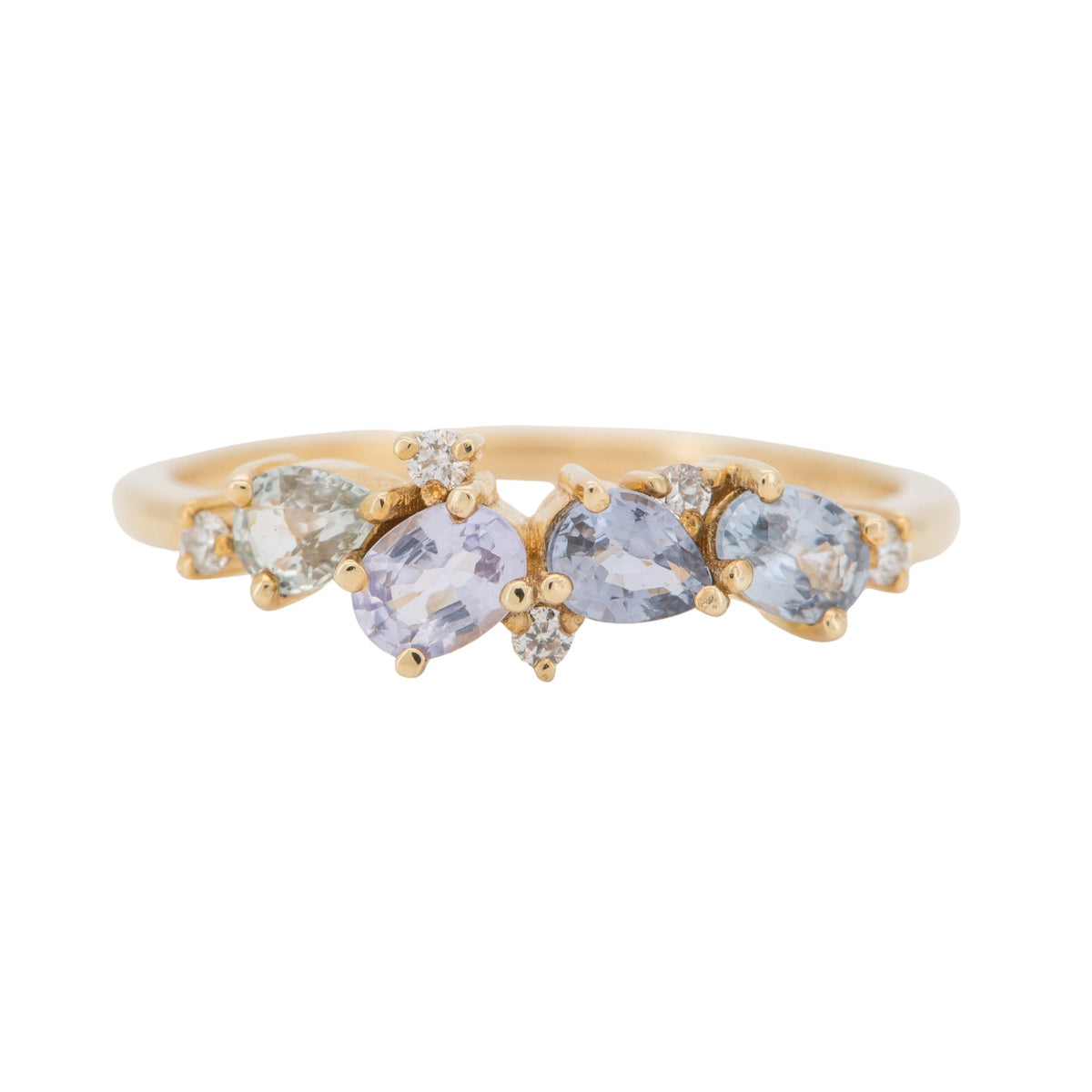 Mixed Blue Green Mermaid Sapphire and Diamond Cluster Band 14K Gold AD1469R Closeout