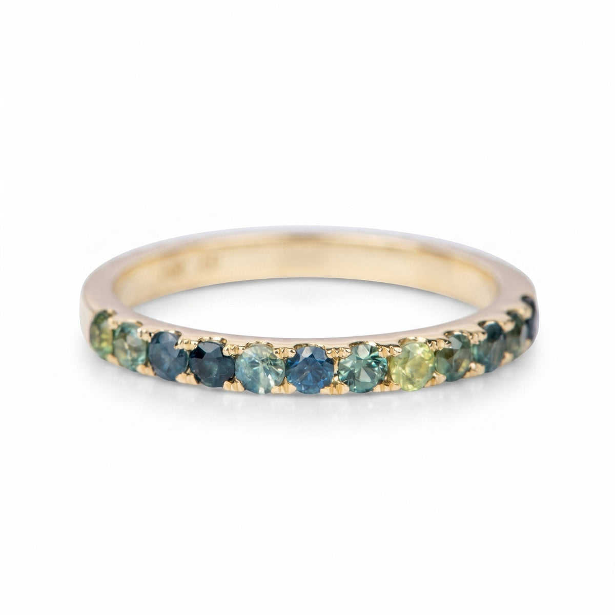 2mm Teal Sapphire Gradient Color Wedding Band 14K Gold AD1509AS Aurora Designer