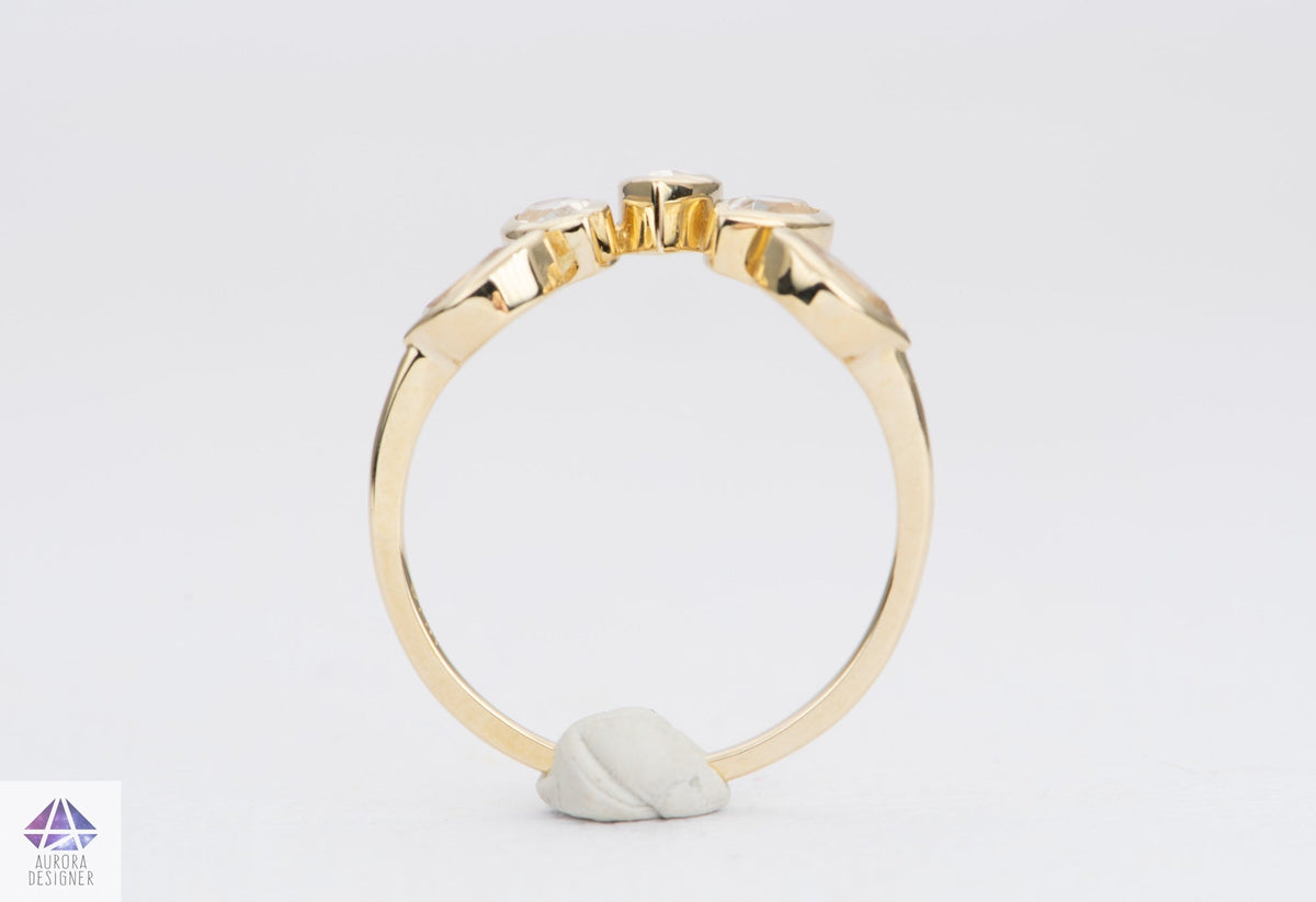 Large Marquise Moonstone Crown Ring 14K Gold Unique Wedding Band AD1512 Aurora Designer