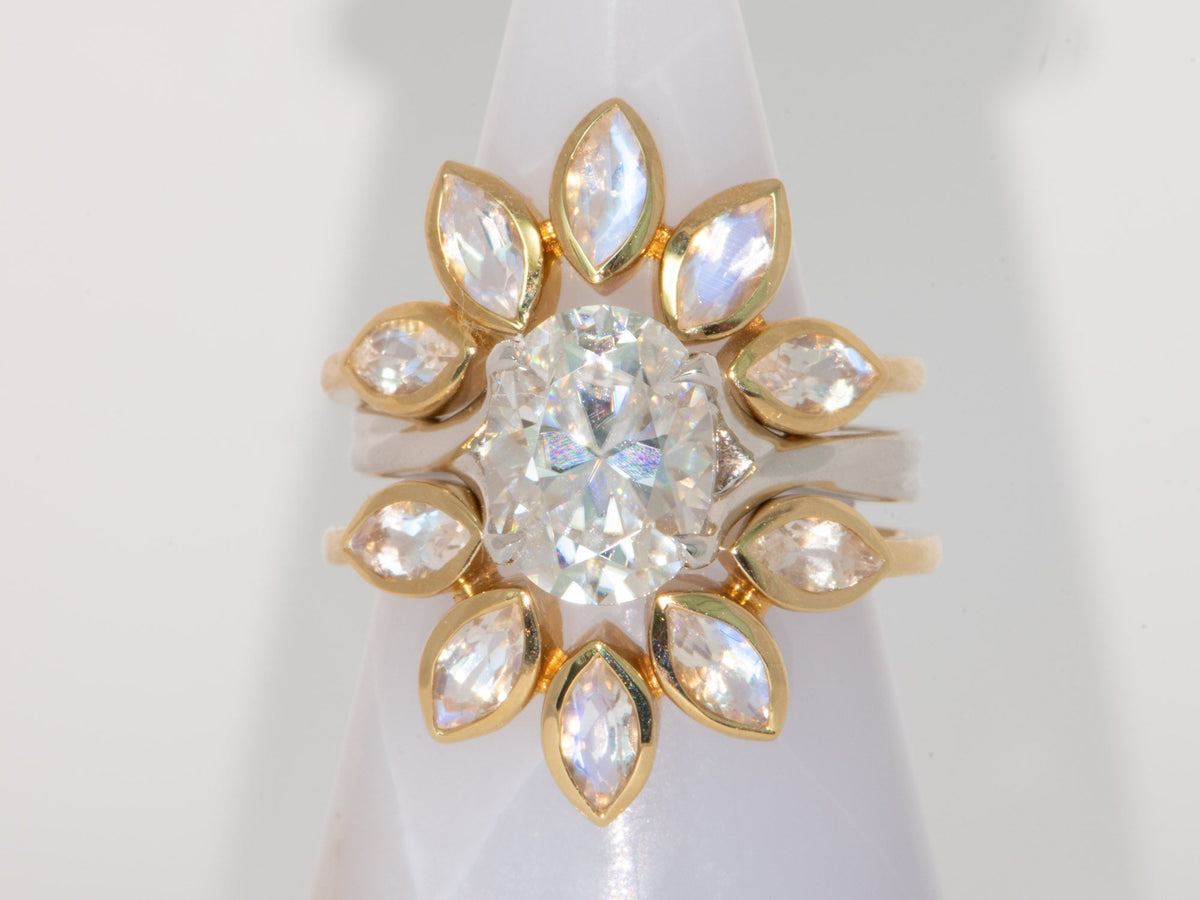9*7mm Oval Moissanite Engagement Ring 14K Gold 4-Prong Solitaire AD1711 Aurora Designer