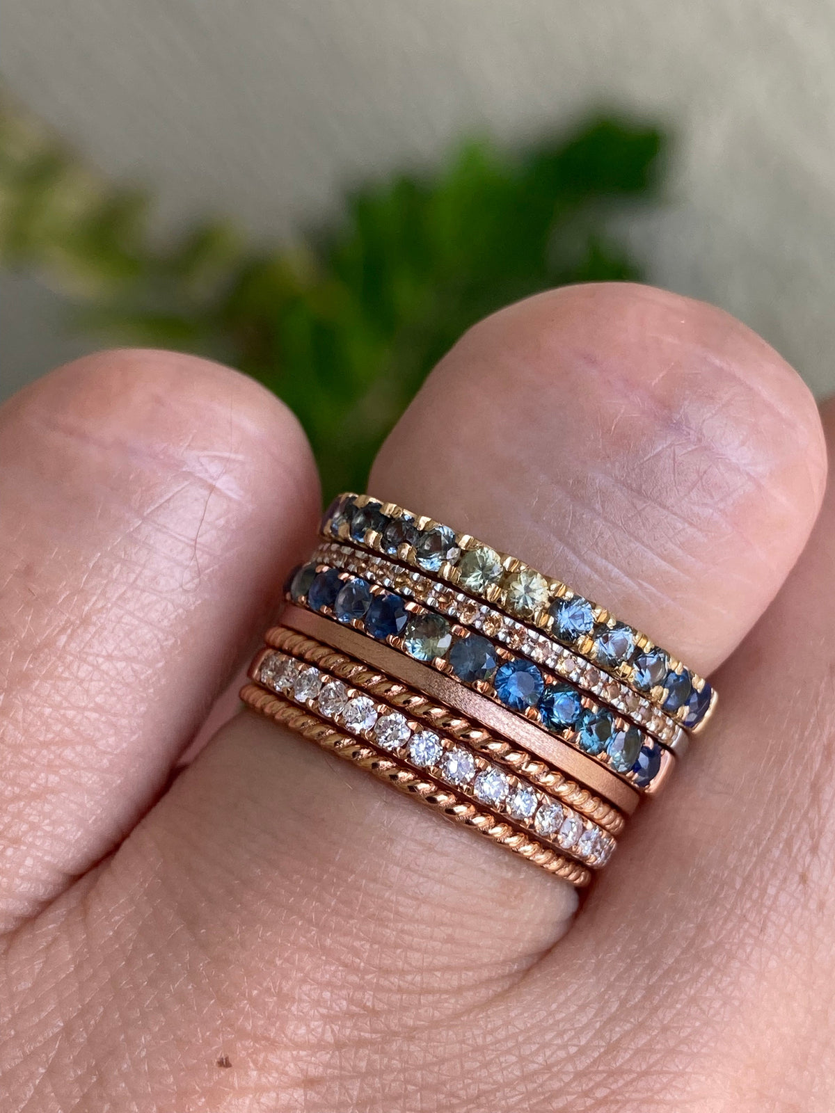 2mm Teal Sapphire Gradient Color Wedding Band 14K Gold AD1509AS Aurora Designer