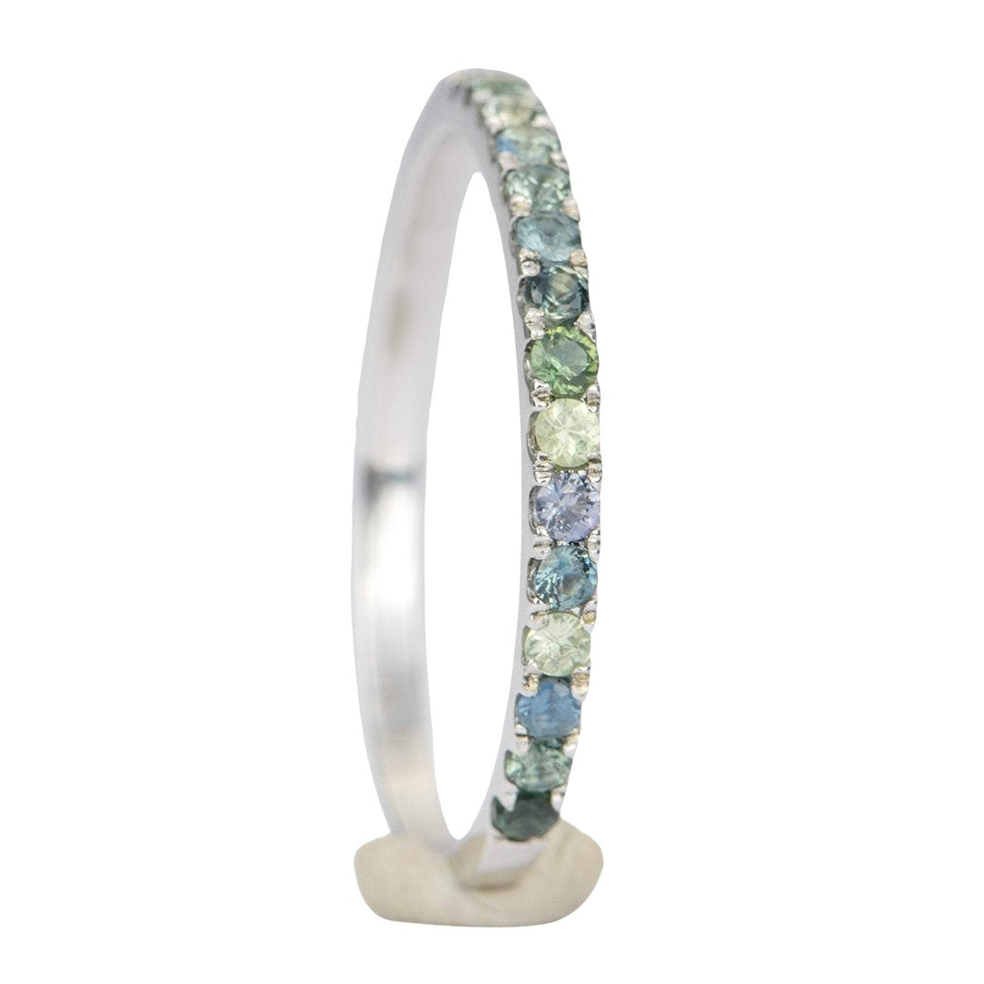 Mixed Blue Green Sapphire Pave Wedding Band 14K Gold AD1521BS2