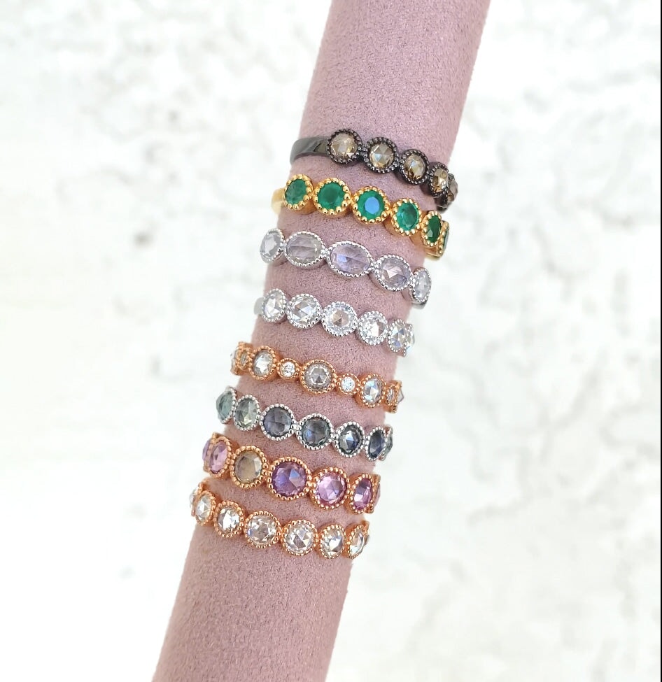 Rosecut Blue Green Sapphire Ring 14k Gold Full Eternity Wedding Band Unheated AD1531B Aurora Designer
