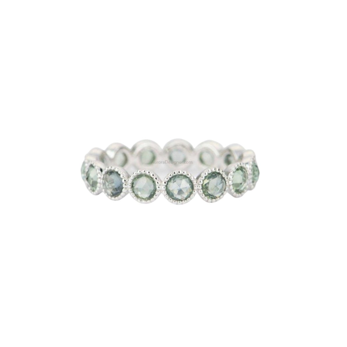 Rosecut Blue Green Sapphire Ring 14k Gold Full Eternity Wedding Band Unheated AD1531B Aurora Designer