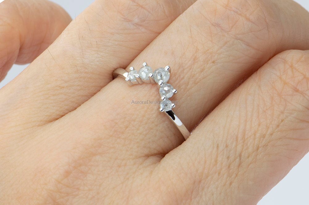 Light Salt and Pepper Diamond Crown Ring 14K White Gold AD1536 Aurora Designer