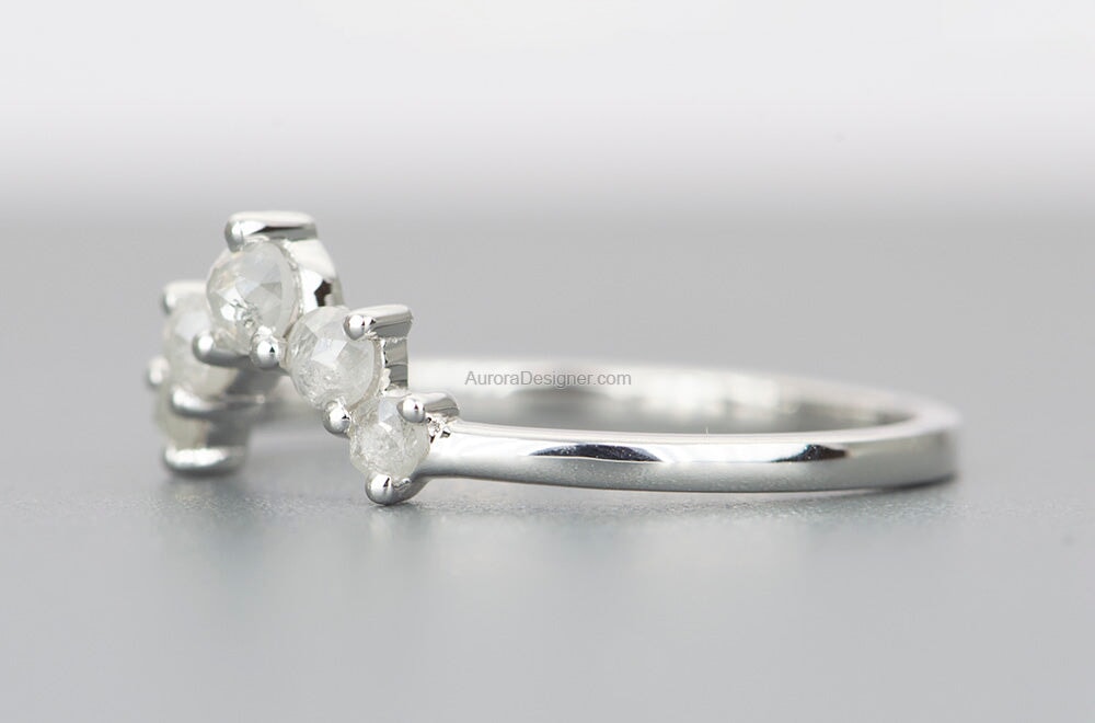 Light Salt and Pepper Diamond Crown Ring 14K White Gold AD1536 Aurora Designer