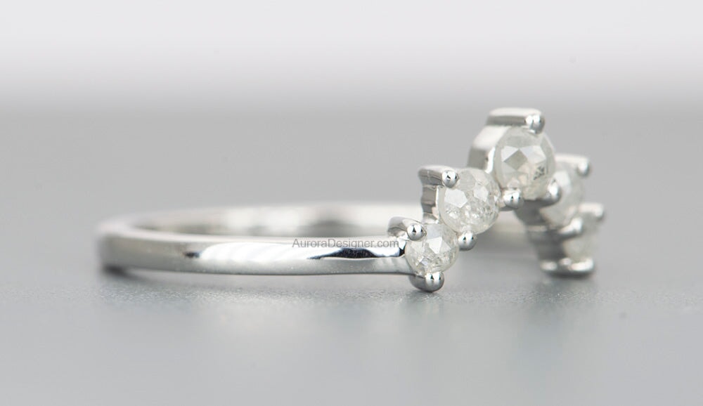 Light Salt and Pepper Diamond Crown Ring 14K White Gold AD1536 Aurora Designer