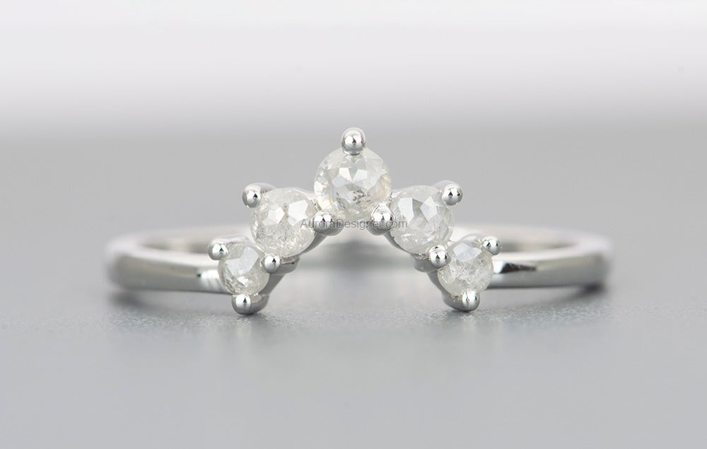 Light Salt and Pepper Diamond Crown Ring 14K White Gold AD1536 Aurora Designer