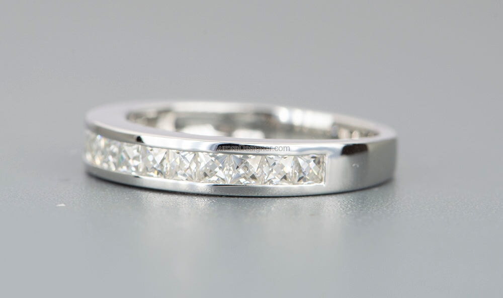 French Cut Moissanite Channel Set Wedding Band 14K White Gold AD1548 Aurora Designer