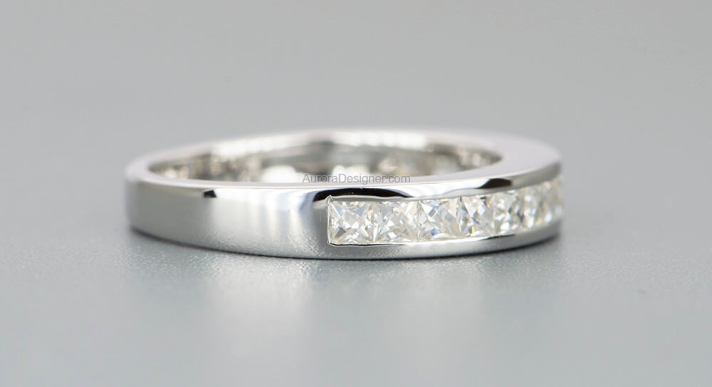 French Cut Moissanite Channel Set Wedding Band 14K White Gold AD1548 Aurora Designer