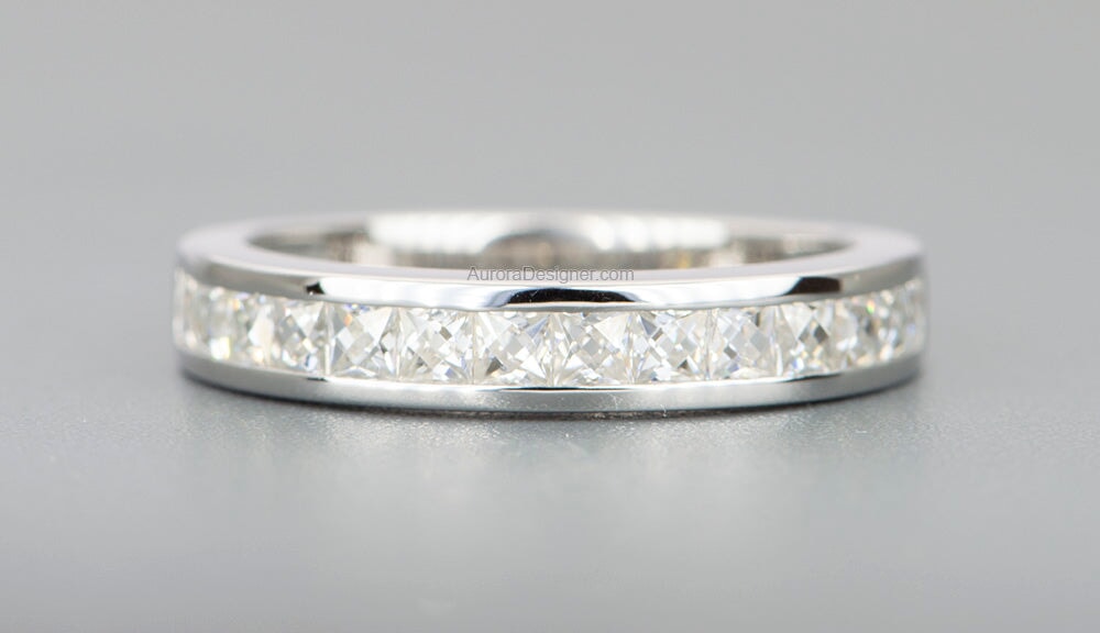 French Cut Moissanite Channel Set Wedding Band 14K White Gold AD1548 Aurora Designer