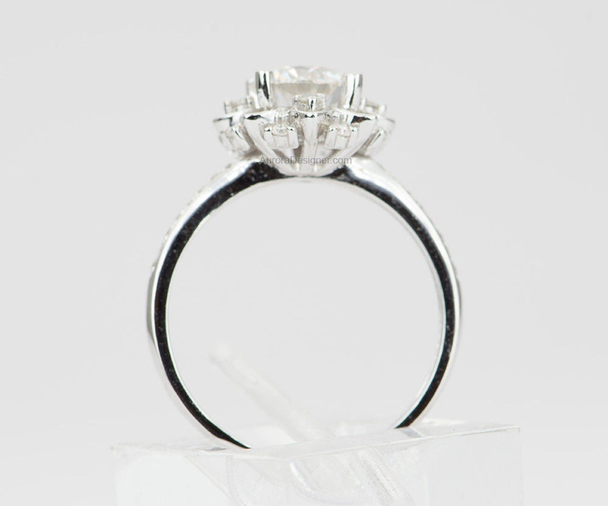 One-Carat Moissanite Unique Engagement Ring 14K White Gold AD1554 Aurora Designer