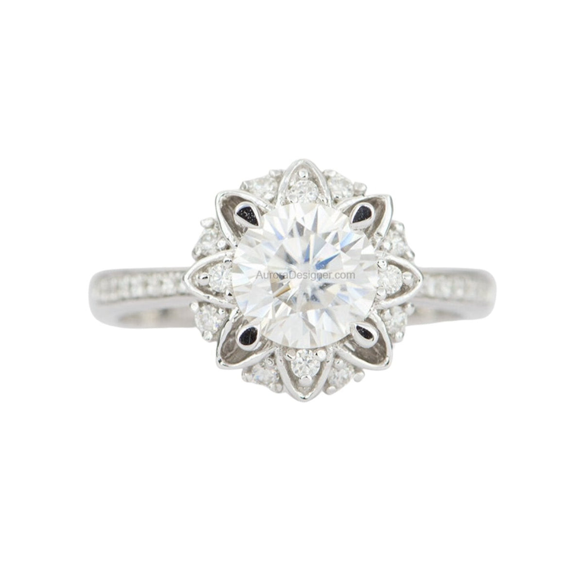 One-Carat Moissanite Unique Engagement Ring 14K White Gold AD1554 Aurora Designer