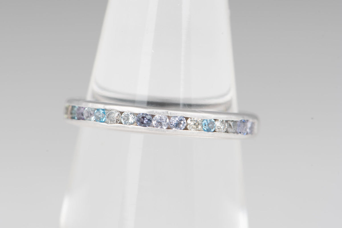 Mixed Blue Green Gray Diamond and Gemstone Ring in Channel Setting 14K Gold Mermaid Colors AD1559 Closeout