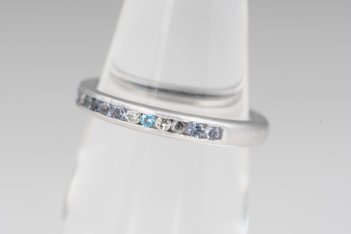 Mixed Blue Green Gray Diamond and Gemstone Ring in Channel Setting 14K Gold Mermaid Colors AD1559 Closeout