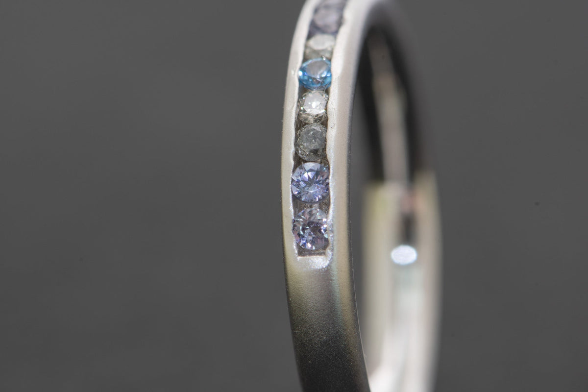 Mixed Blue Green Gray Diamond and Gemstone Ring in Channel Setting 14K Gold Mermaid Colors AD1559 Closeout