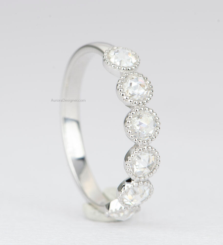 Half Eternity Rose Cut Moissanite Ring 14k White Gold AD1599 Aurora Designer