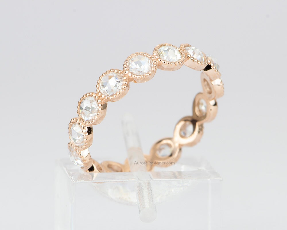 Full Eternity Rose Cut Moissanite Wedding Band 14k Rose Gold AD1599 Aurora Designer