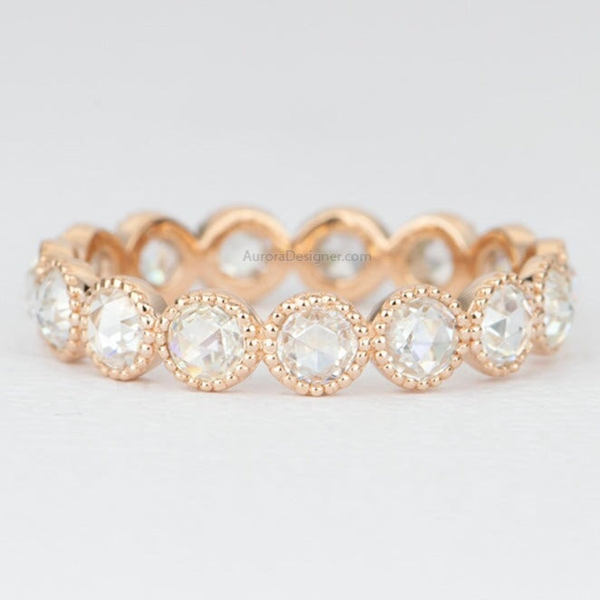 Full Eternity Rose Cut Moissanite Wedding Band 14k Rose Gold AD1599 Aurora Designer