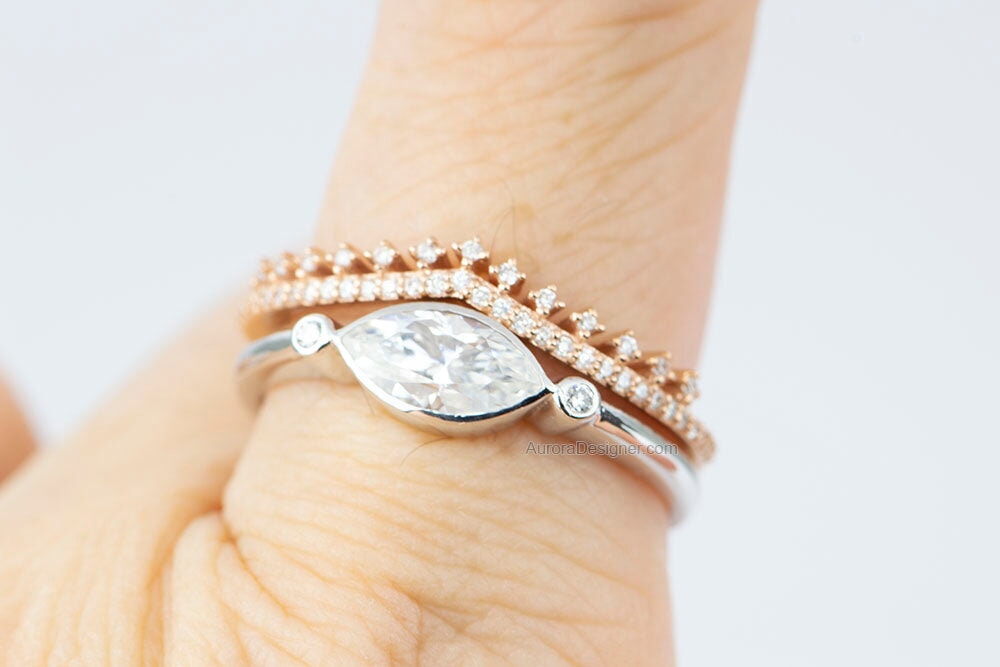 Natural Diamond Gentle Curve Wedding Band 14K Rose Gold AD1642 Aurora Designer