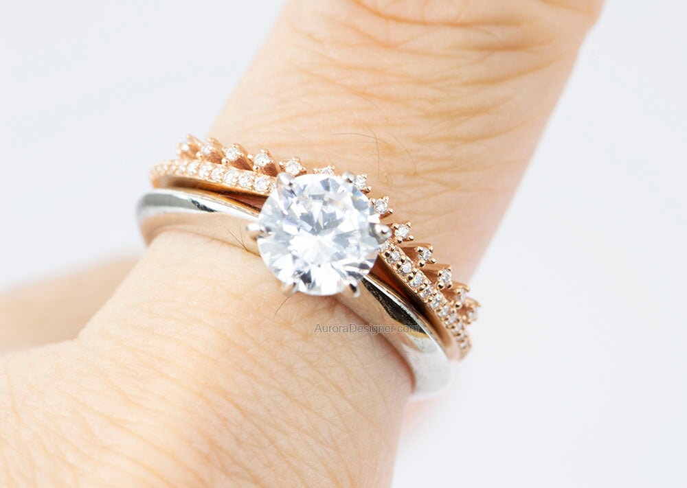 Natural Diamond Gentle Curve Wedding Band 14K Rose Gold AD1642 Aurora Designer