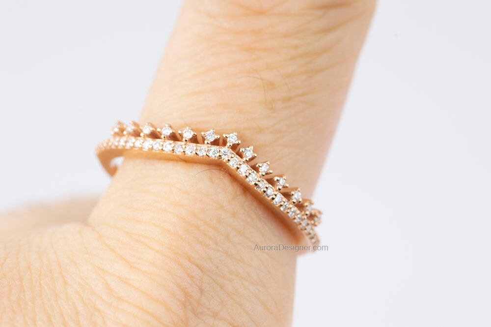Natural Diamond Gentle Curve Wedding Band 14K Rose Gold AD1642 Aurora Designer