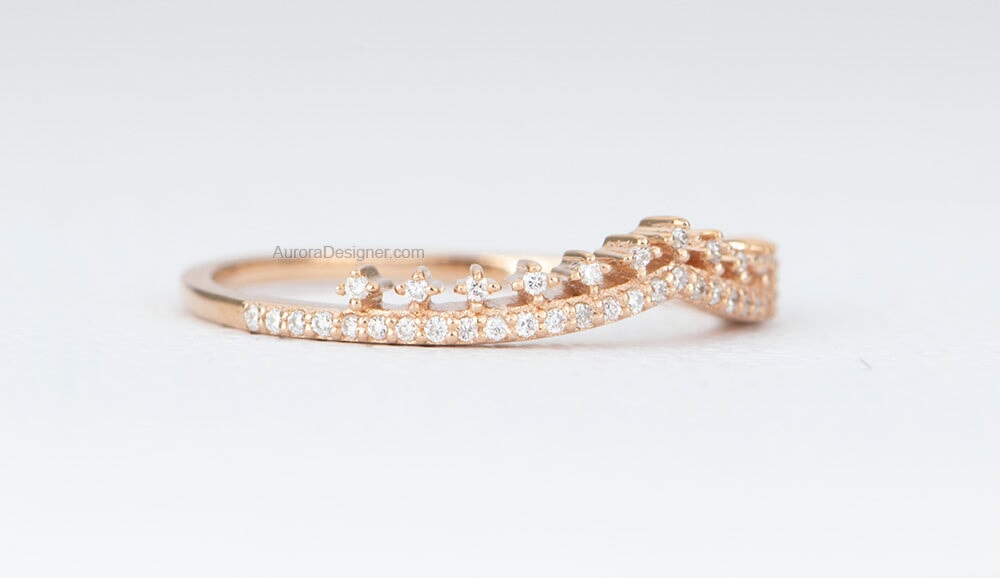 Natural Diamond Gentle Curve Wedding Band 14K Rose Gold AD1642 Aurora Designer