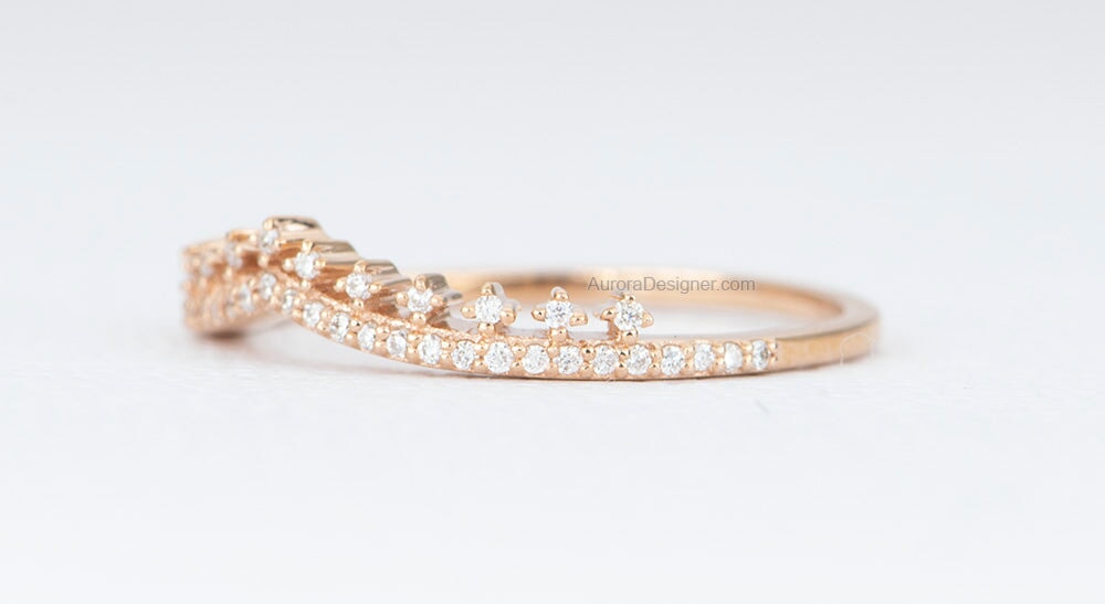 Natural Diamond Gentle Curve Wedding Band 14K Rose Gold AD1642 Aurora Designer