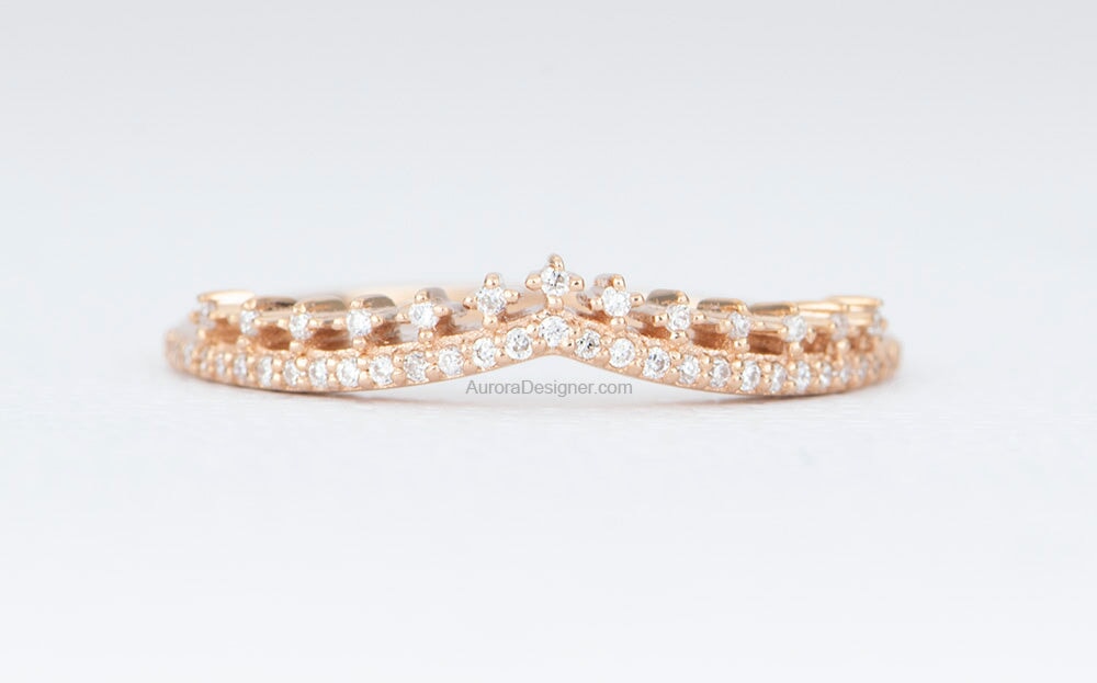 Natural Diamond Gentle Curve Wedding Band 14K Rose Gold AD1642 Aurora Designer