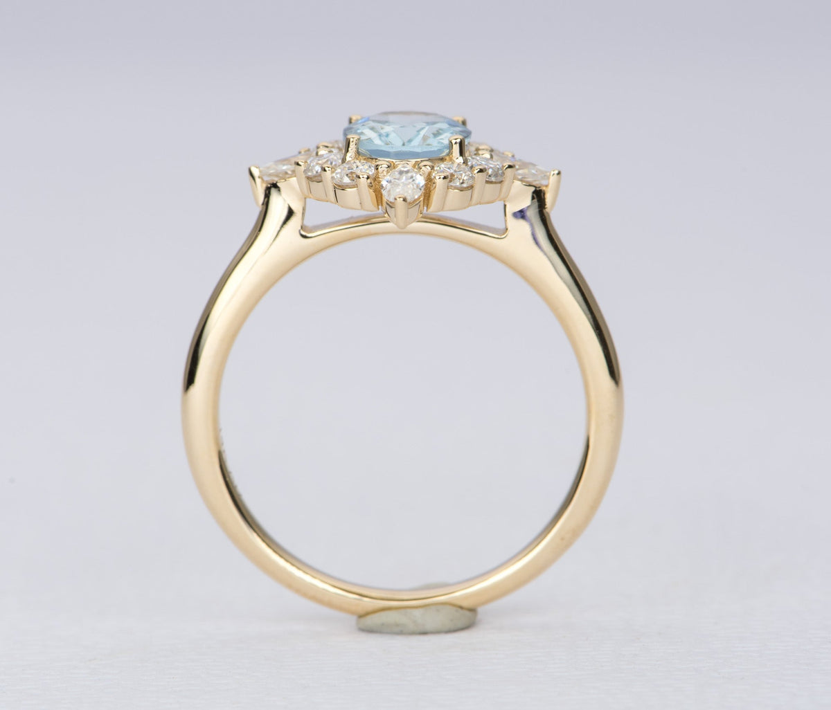 Oval Aquamarine with Moissanite Halo 14K Gold Engagement Ring AD1649-1 Aurora Designer