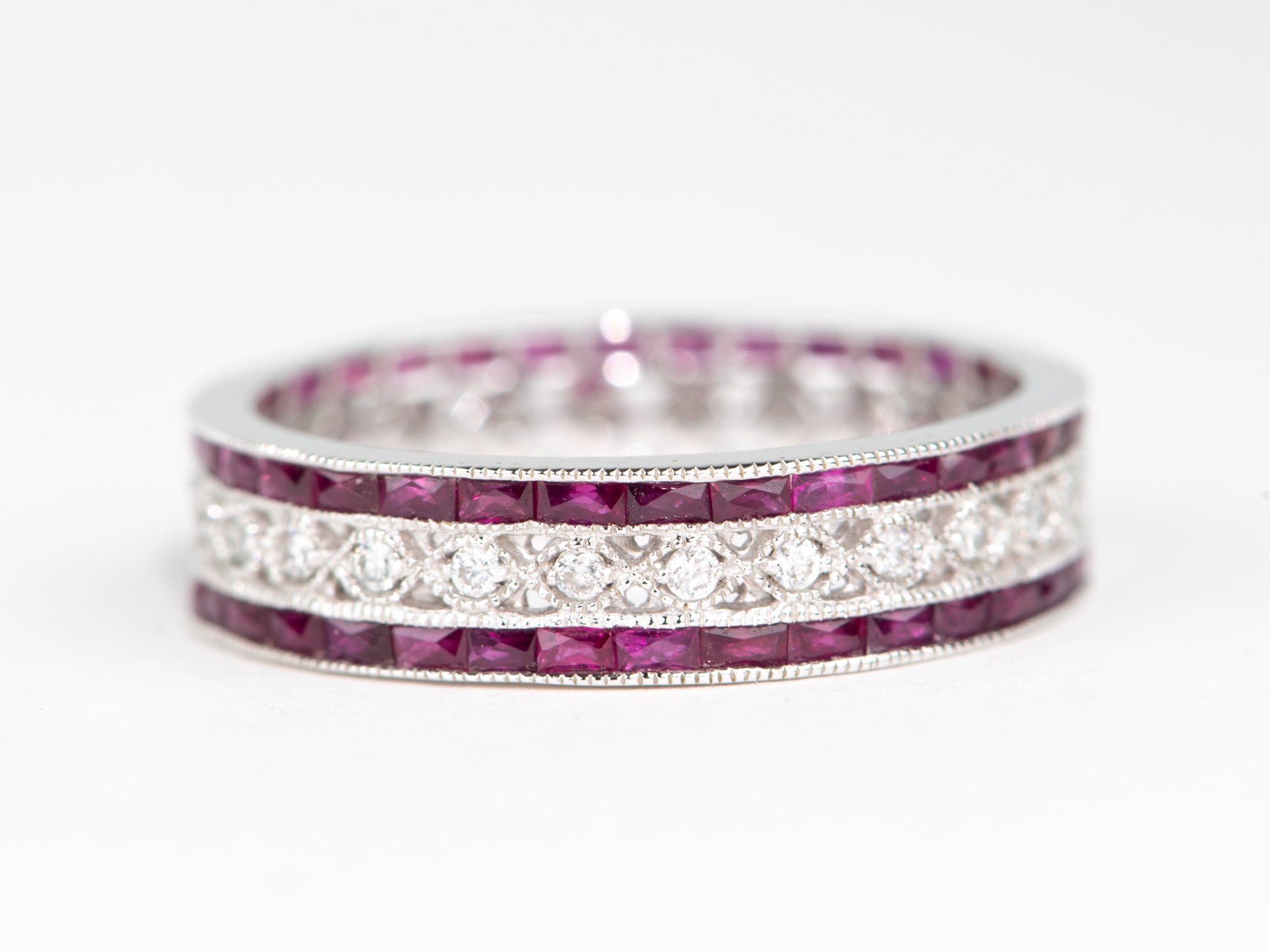 Aurora Designer Art Deco Diamond Milgrain Eternity Ring French