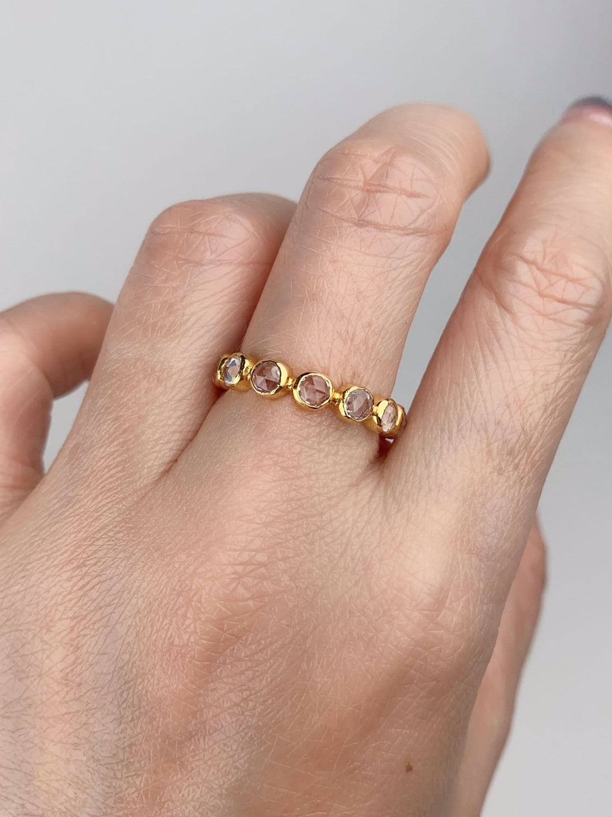 18K Gold Full Eternity Wedding Band with Rose Cut White Sapphire AD1655 Closeout