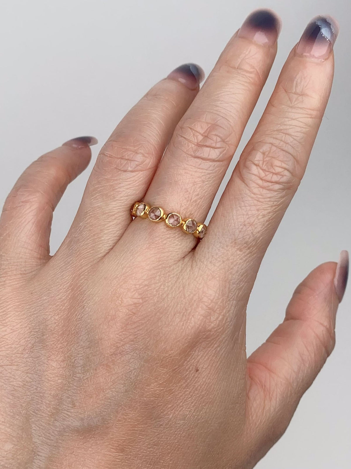 18K Gold Full Eternity Wedding Band with Rose Cut White Sapphire AD1655 Closeout