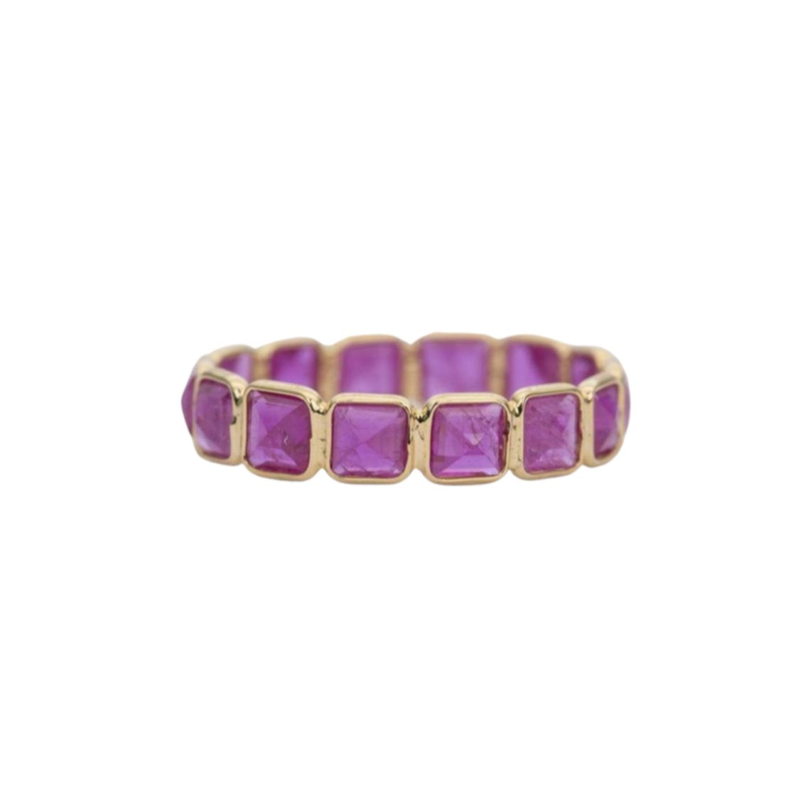 Ruby Bezel Set 18k Gold Wedding Band Full Eternity Ring AD1663 Aurora Designer