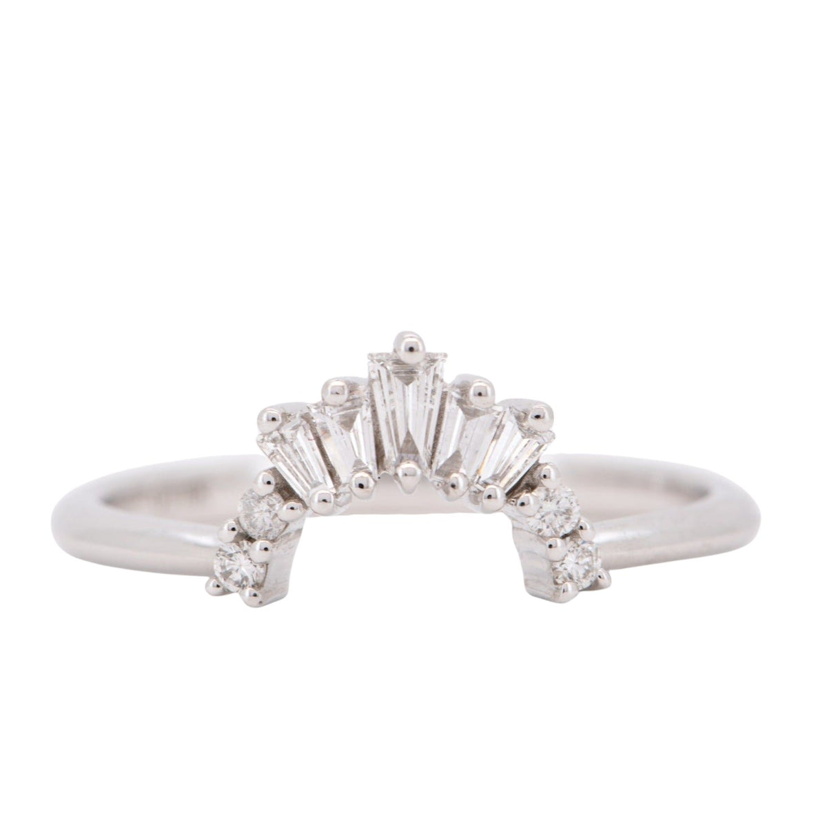 Round and Baugette Diamond Curve Wedding Band 14K White Gold AD1677 Aurora Designer