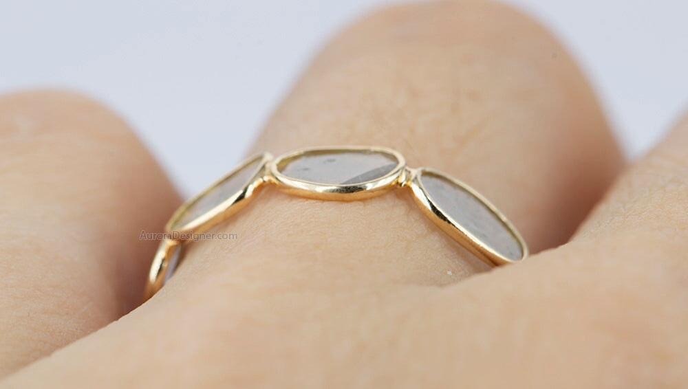 Rustic Diamond Slice Ring 14K 18K Gold Bezel Set Full Eternity Wedding Band AD1744 Aurora Designer