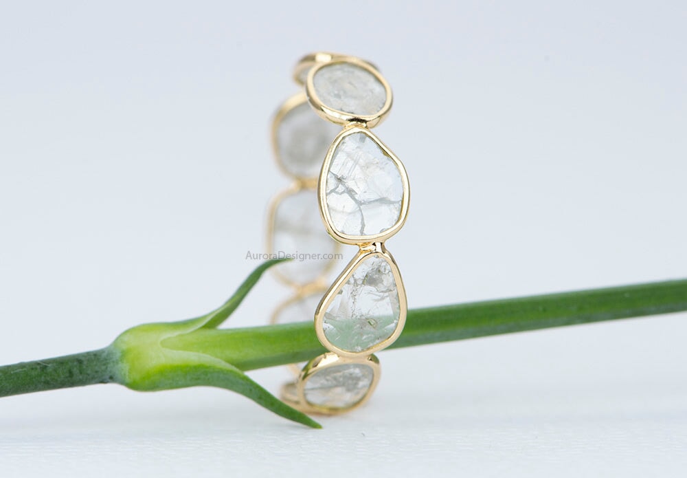 Rustic Diamond Slice Ring 14K 18K Gold Bezel Set Full Eternity Wedding Band AD1744 Aurora Designer