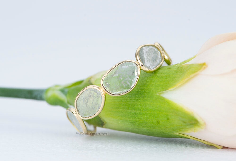 Rustic Diamond Slice Ring 14K 18K Gold Bezel Set Full Eternity Wedding Band AD1744 Aurora Designer