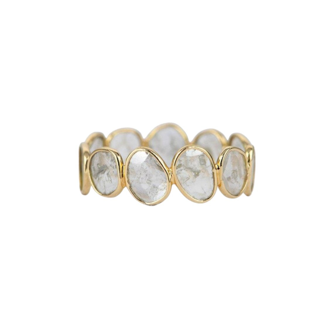 Rustic Diamond Slice Ring 14K 18K Gold Bezel Set Full Eternity Wedding Band AD1744 Aurora Designer