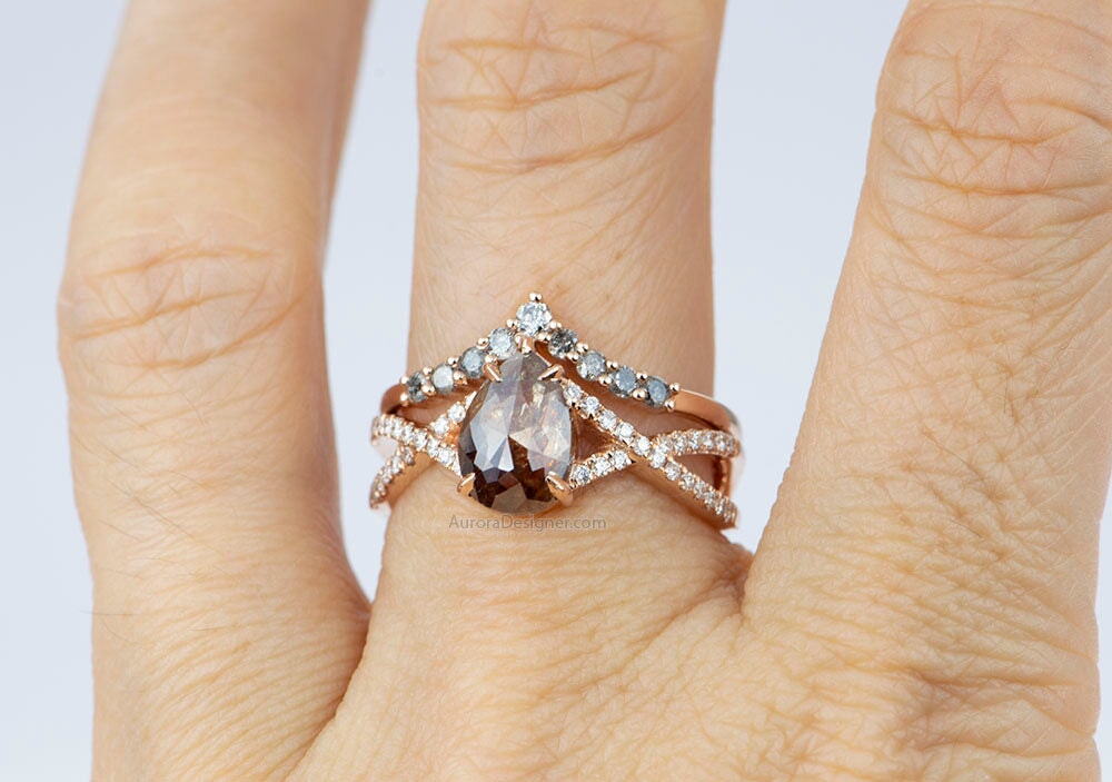 Salt and Pepper Diamond Curve Ring 14K Rose Gold AD1747 Aurora Designer
