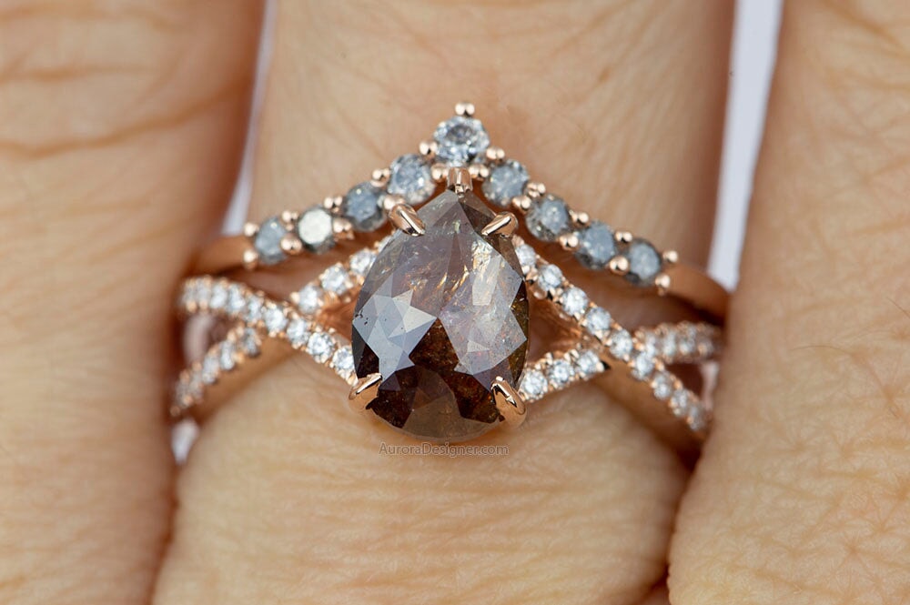 Salt and Pepper Diamond Curve Ring 14K Rose Gold AD1747 Aurora Designer