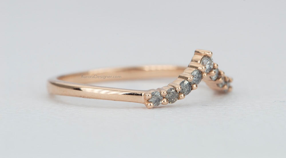 Salt and Pepper Diamond Curve Ring 14K Rose Gold AD1747 Aurora Designer