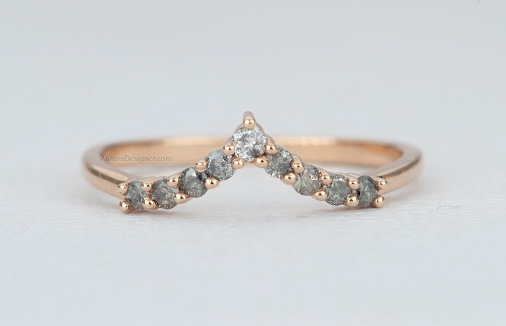 Salt and Pepper Diamond Curve Ring 14K Rose Gold AD1747 Aurora Designer