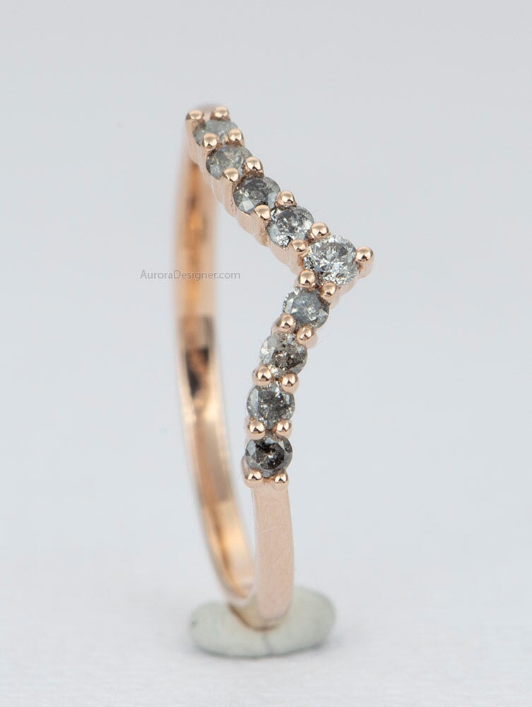 Salt and Pepper Diamond Curve Ring 14K Rose Gold AD1747 Aurora Designer