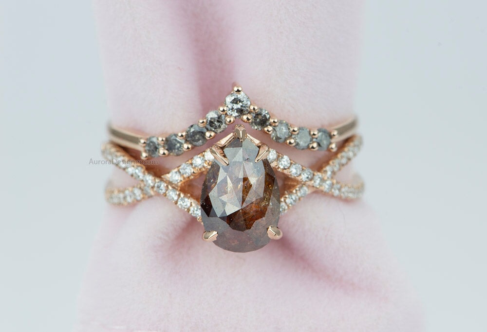 Salt and Pepper Diamond Curve Ring 14K Rose Gold AD1747 Aurora Designer
