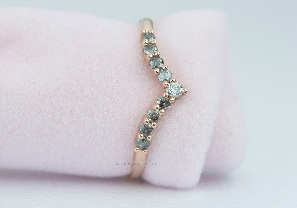 Salt and Pepper Diamond Curve Ring 14K Rose Gold AD1747 Aurora Designer