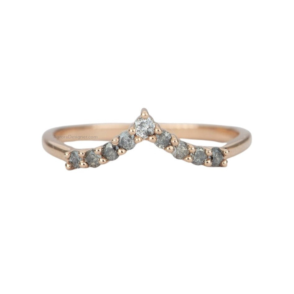Salt and Pepper Diamond Curve Ring 14K Rose Gold AD1747 Aurora Designer